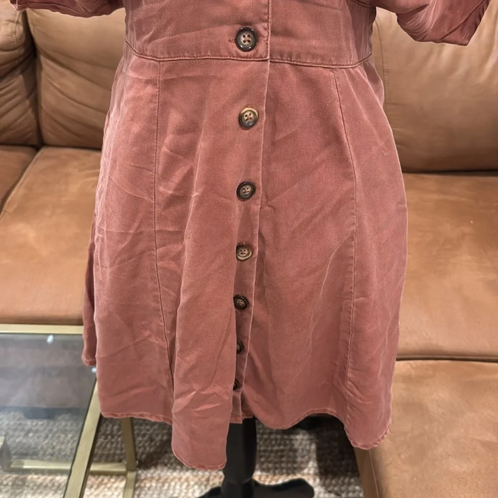 Quince Rust Button-Front Mini Dress Size Small | Fall Cottagecore Style - Picture 4 of 10